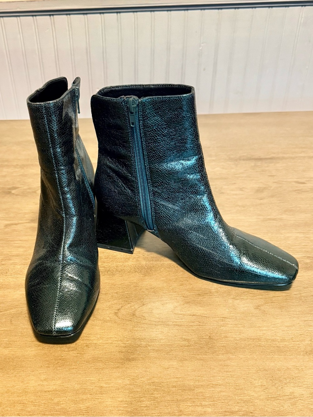 Chinese Laundry Metallic Green Ankle Booties with Square Toe & Heel